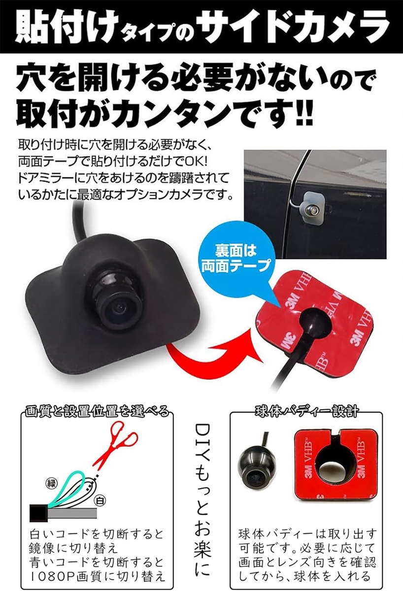 5インチLCDモニター サイドカメラセット AHD新技術採用 ケーブル一本