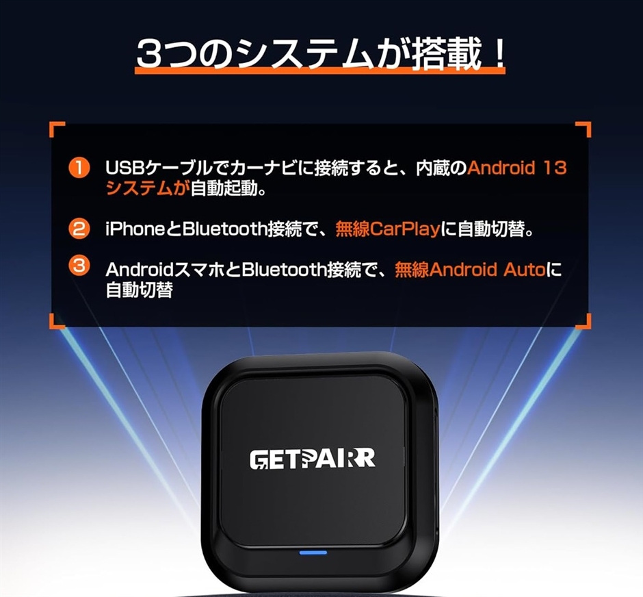 CarPlay AI Box Android 13.0システム ワイヤレスCarPlay Auto対応