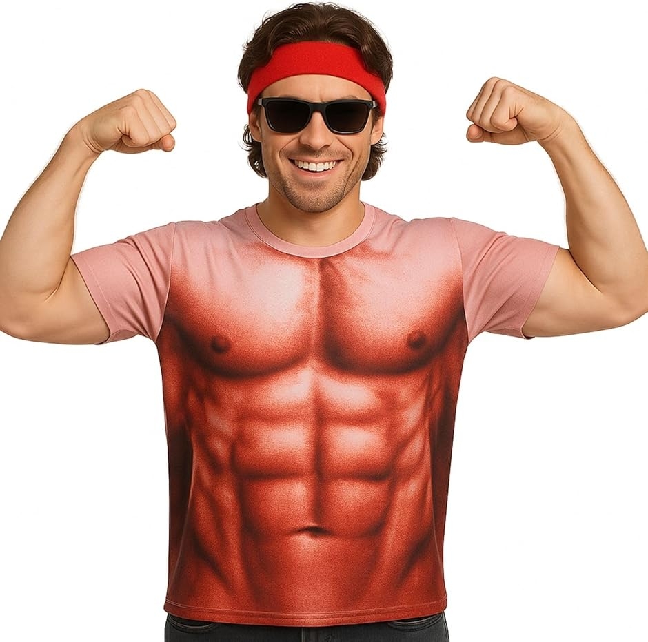 morytrade メンズ 3D筋肉Tシャツ 半袖 前後プリント ユニセックス ハロウィン 仮装 衣装 イベント (XLサイズ)