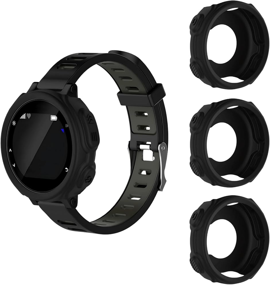 �y�݊��i�z Garmin ForeAthlete 235J �Ή� �V���R���ی�J�o�[ �K�[�~�� 230J ���^ (�u���b�N,  3�Z�b�g)