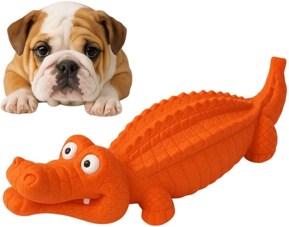 MATCHA MELON 犬用おもちゃ ワニ 音が鳴る 頑丈 丈夫 壊れない 天然ゴム 大型犬 (Orange,  中型から大型犬用)