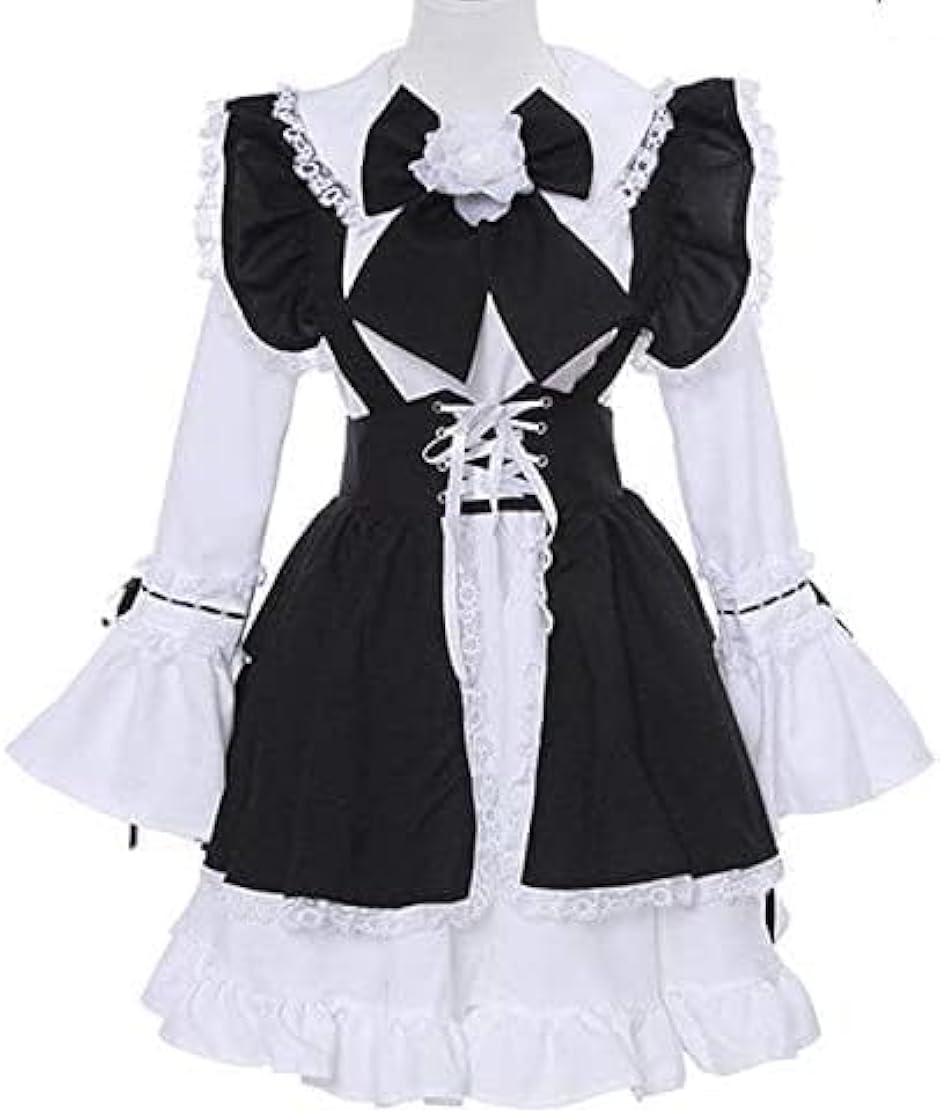 イベント メイド服 ゴスロリ 女装 コスプレ 衣装 ロリータ ウェイトレス パーティー 撮影会 (ブラック,  2XL)