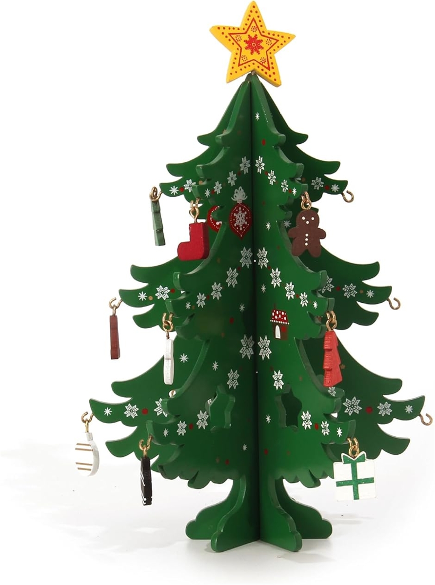 クリスマスツリー 卓上 ミニツリー 組み立て不要 オーナメント付き 北欧風 かわいい インテリア (クラシカルグリーン,  18 cm)