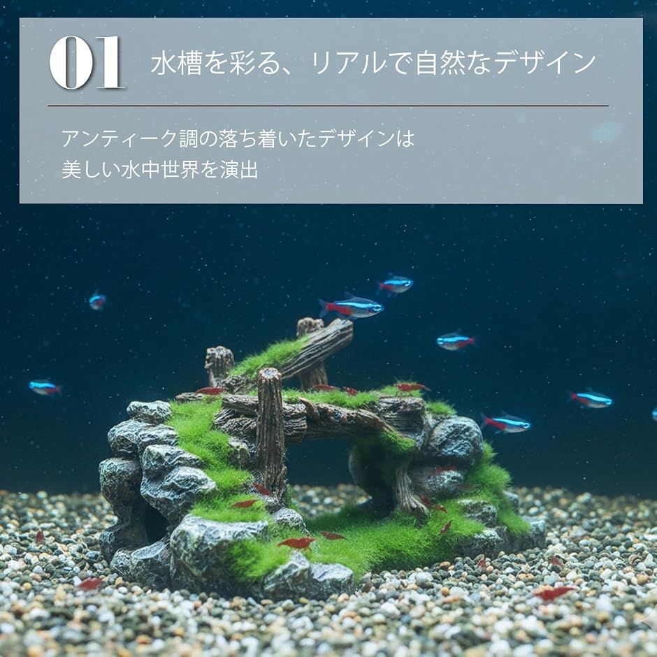 アクアリウム オブジェ 水槽装飾 置物 苔 流木 岩石 自然 隠れ家