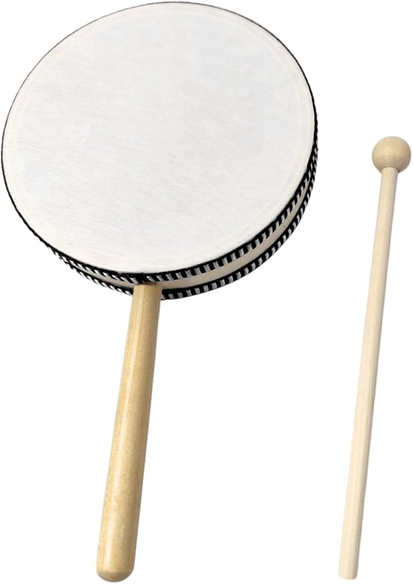木製パーカッション 両面打ち ハンドドラム 打楽器 両面 バチ 取っ手付き 木製 (20cm) : ゼブランド