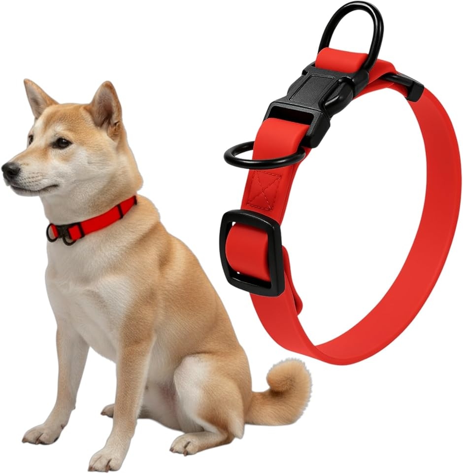 犬 首輪 ダブルリング 首周り42〜63cm 幅2.5cm 中型犬 大型犬 (レッド