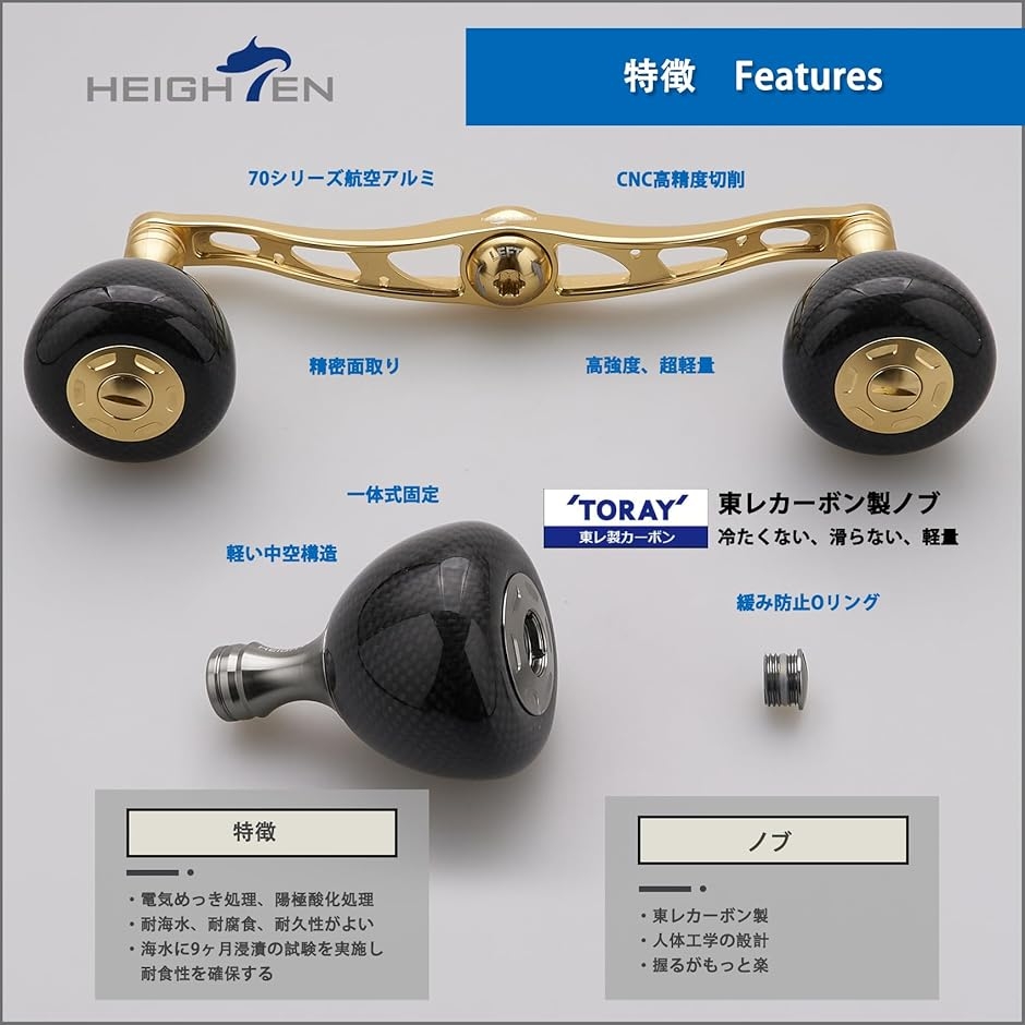 130mm リール ハンドル 36mm カーボンノブ搭載 シマノ SHIMANO ダイワ