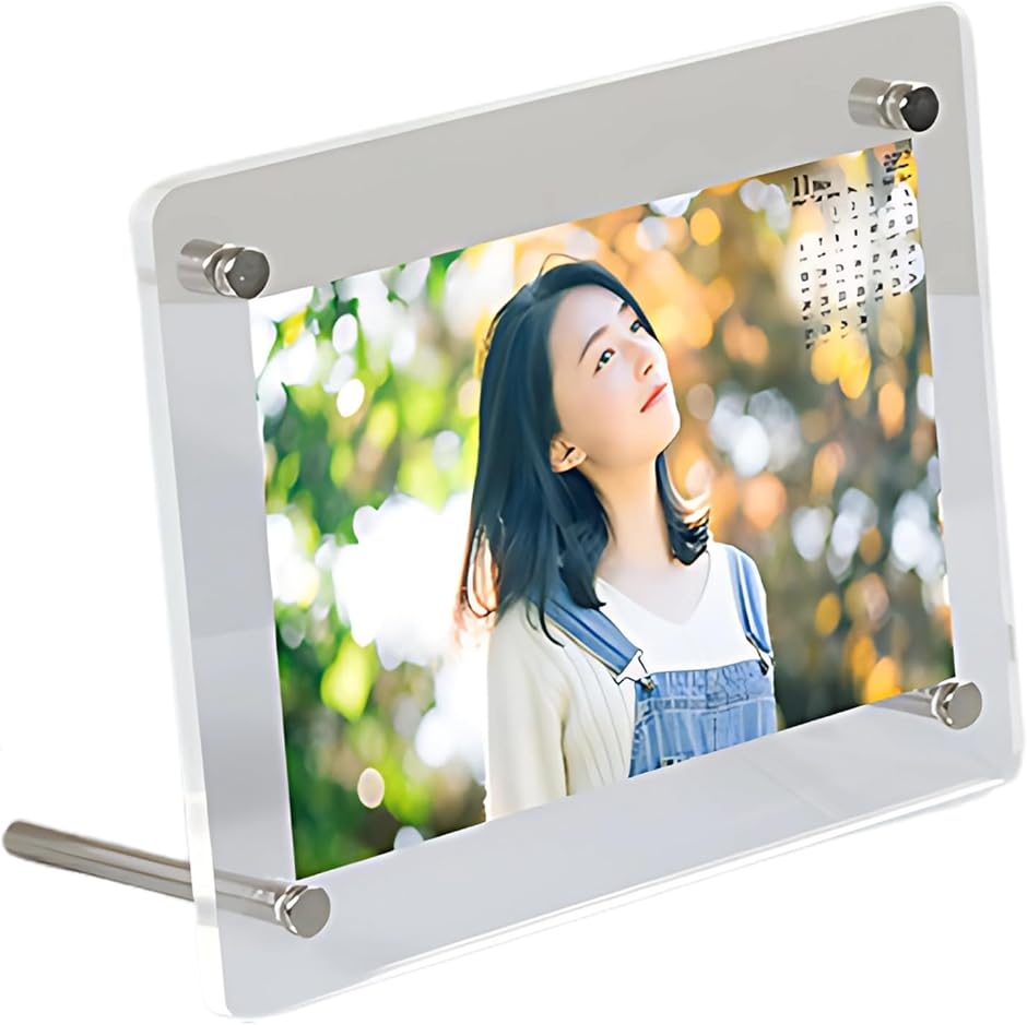 フォトフレーム 写真立て アクリル製 おしゃれ 透明 縦横対応 卓上 壁掛け (クリア,  6インチ)