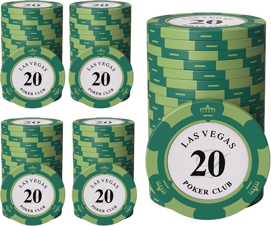 ポーカーチップ クレイ製 カジノチップ 20 面値 単品 100枚セット