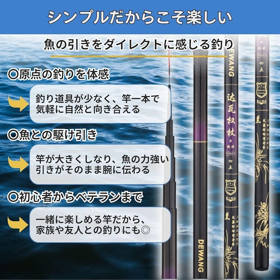 のべ竿 軽量 コンパクト 渓流竿 2本 セット 伸縮 ロッド 万能竿 2.7m