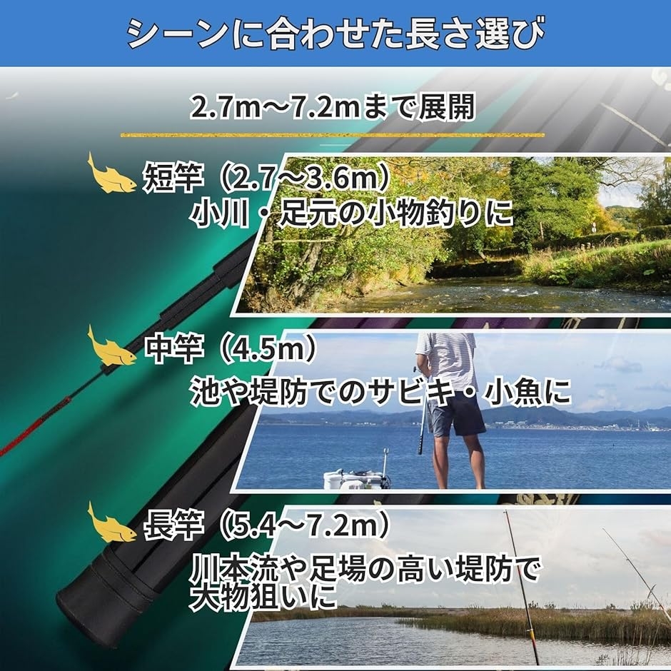 のべ竿 軽量 コンパクト 渓流竿 2本 セット 伸縮 ロッド 万能竿 2.7m