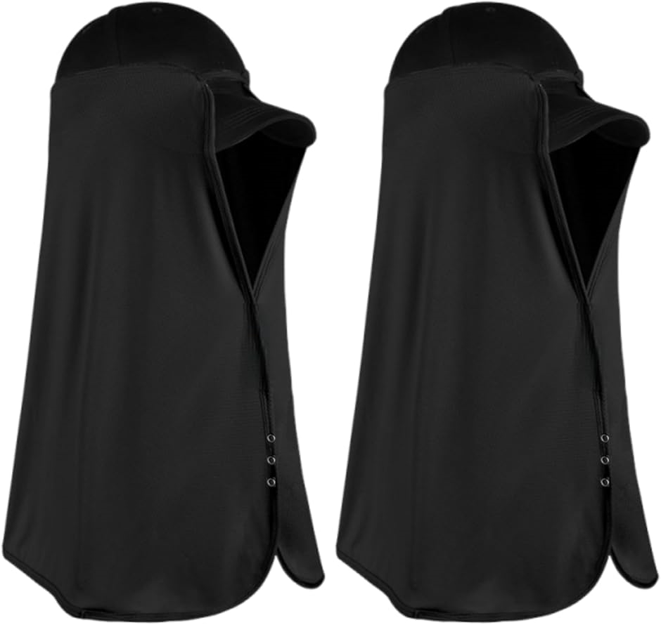 ネックガード フェイスカバー ロング 冷感 暑さ 紫外線 日よけ 対策(ブラック,  長さ42cm、上部周り長さ53cm、下部周り)