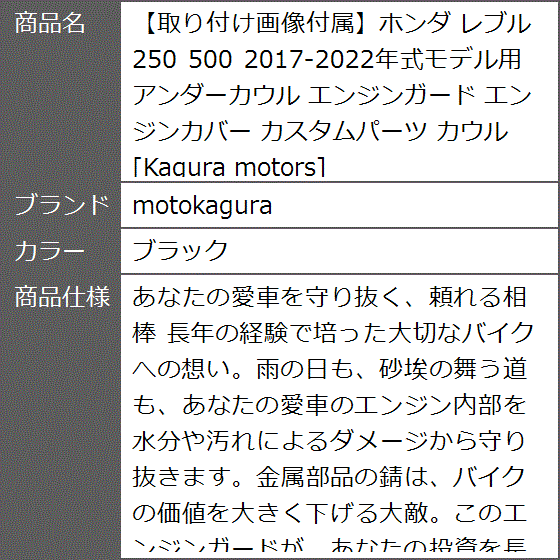 取り付け画像付属ホンダ レブル250 500 2017-2022年式モデル用