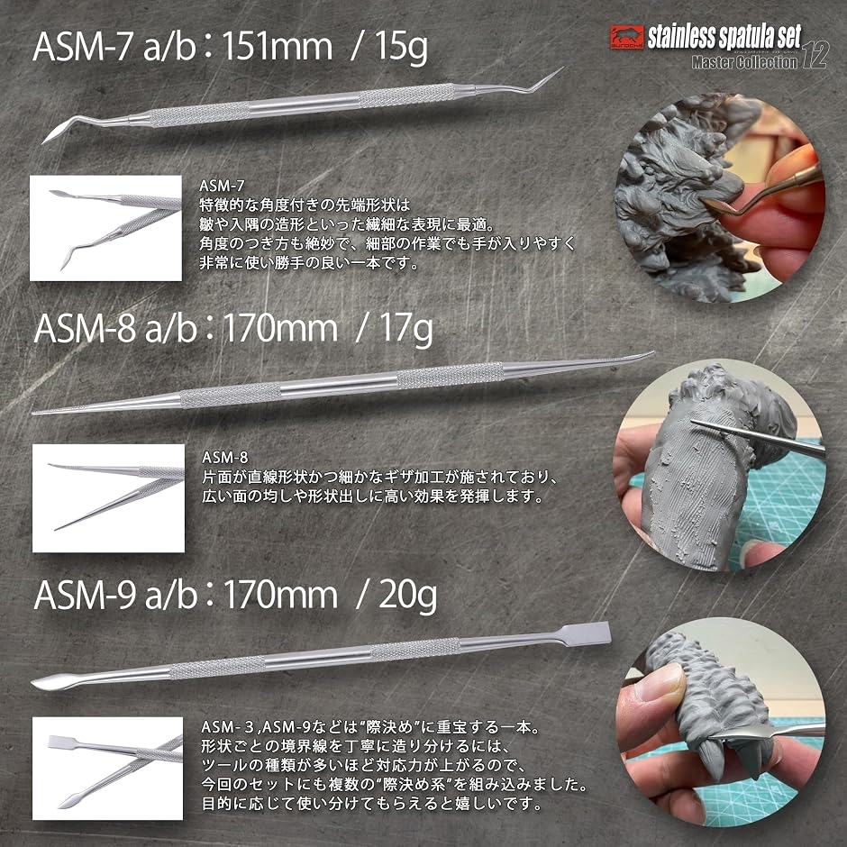 プロ造形作家監修 EZ-tools スパチュラ ヘラ ステンレス製 ツール 12本