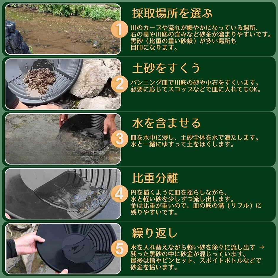 パンニング 砂金採り道具 パンニング皿 ゴールドパン 採掘 砂金掘り