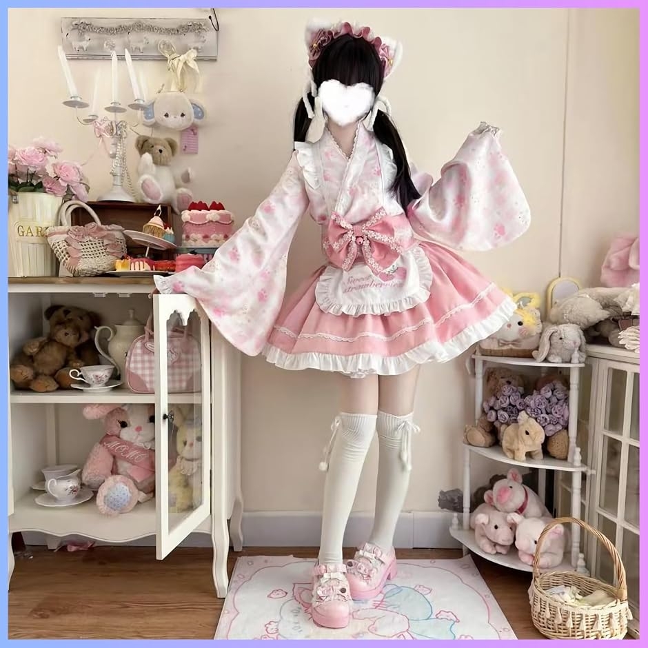 和風 ロリータ服 メイド服 ゆめかわ ゴシック ゴスロリ 姫袖 浴衣風