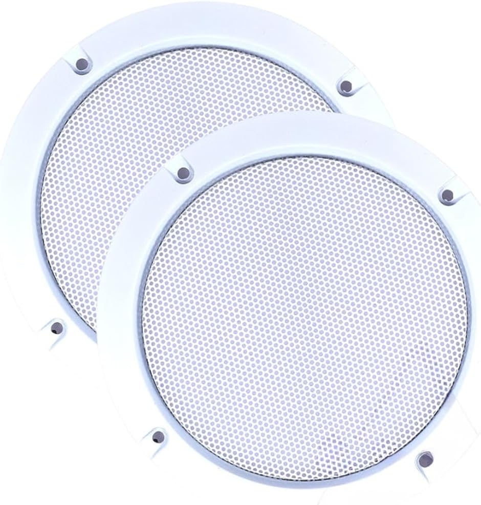 スピーカーグリル 丸型 メッシュカバー 車載用 スピーカーネット 2個セット (ホワイト, 124mm)