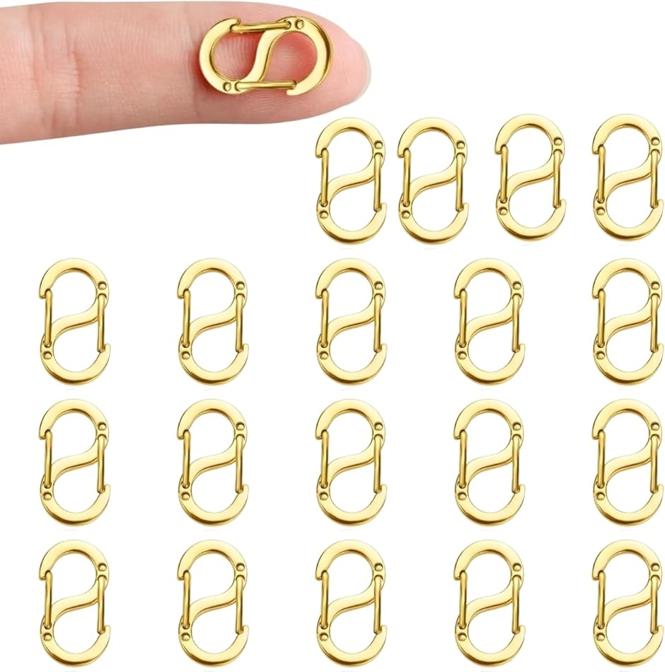 カラビナ キーリング 留め具 DIY 多目的 ステンレス キーホルダー ナスカン (ゴールド,  20個セット：2.3cmx1.2cm)
