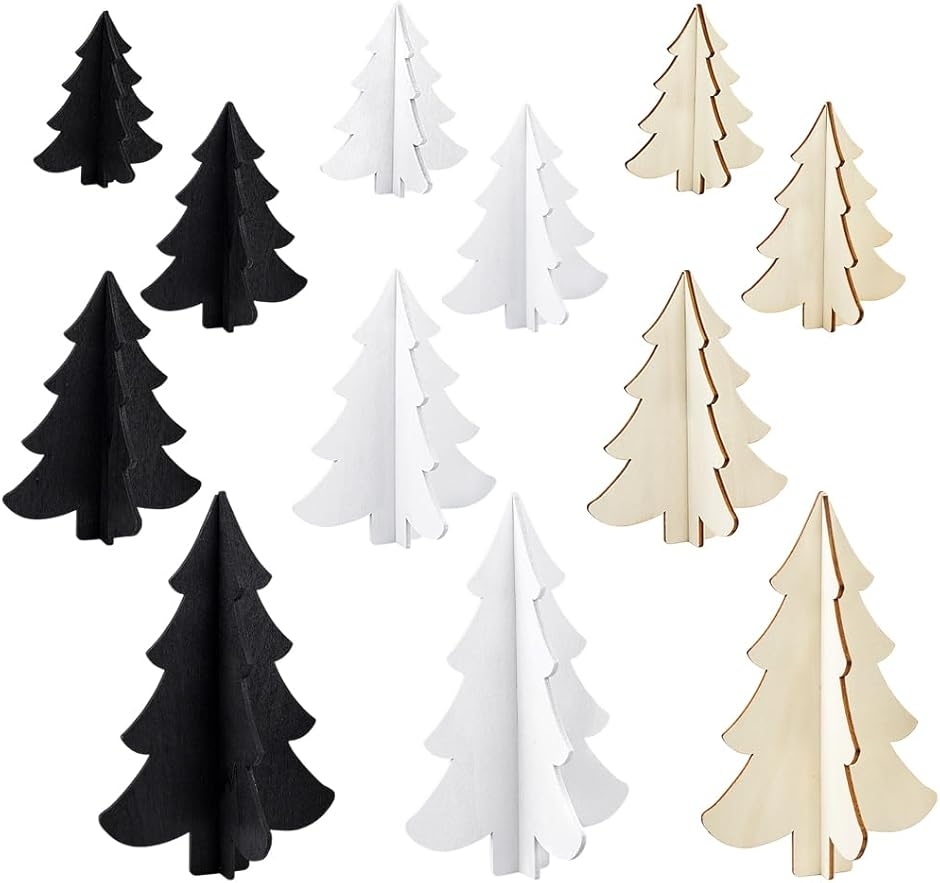24個 3D木製クリスマスツリー 4サイズ 3色 立体 ミニクリスマスツリー 未塗装木製オーナメント ホーム オフィス 室内 農家