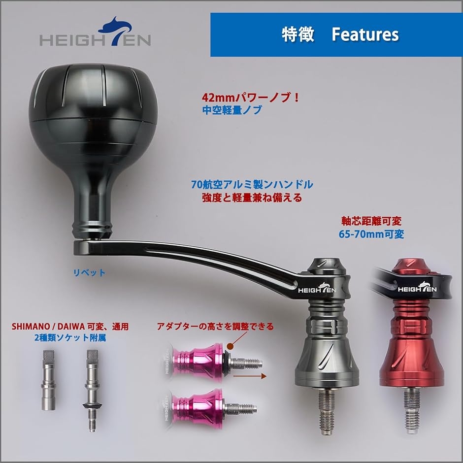 65-70mm可変 リール ハンドル ノブ搭載...の詳細画像2