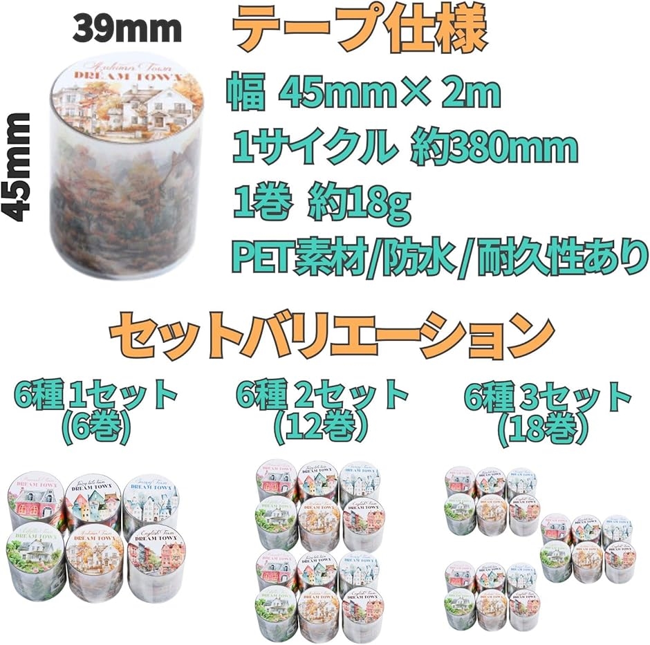 ヨーロッパ風 街並み マスキング テープ 6種 セット コラージュ 手帳