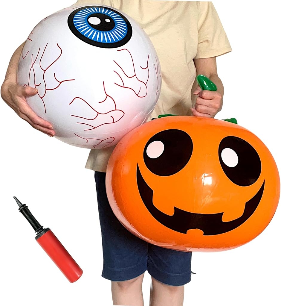 ハロウィン 装飾 飾り バルーン 特大 風船 2個 halloween 屋外 空気入れ付き (カボチャ・目玉)