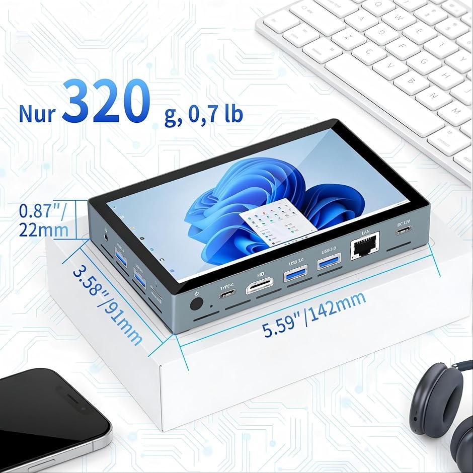 タッチパネル搭載ミニPC N5095 16GB＋256GB バッテリー版 ミニpc Intel N5095 タッチパネル付きmini Windows (シルバー