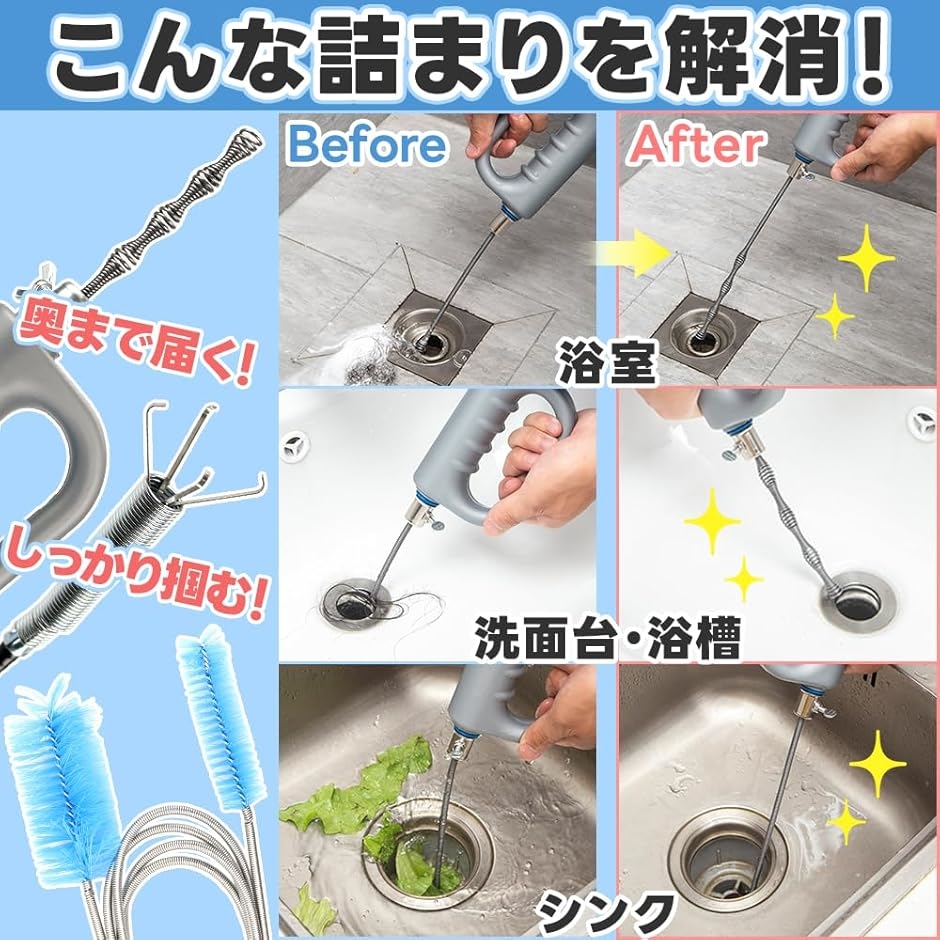 排水口掃除グッズ 回転式パイプクリーナー 詰ま...の詳細画像4