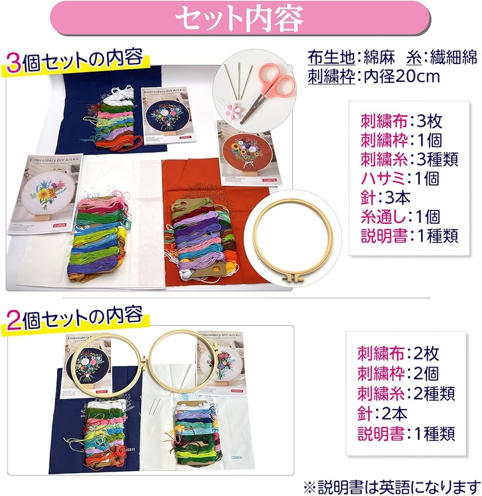 刺繍キット 刺繍糸 刺繍枠 刺繍針 DIY クロスステッチ 初心者 セット