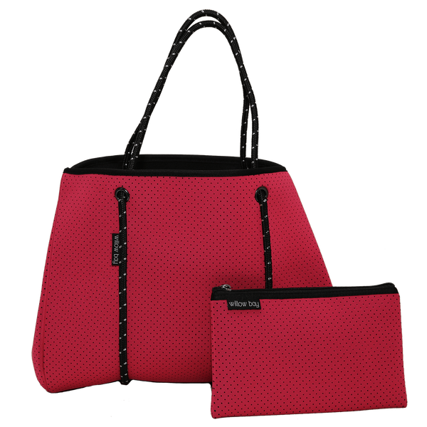 【美品】ウィローベイ Willow Bay トートバッグポーチ付き 希少カラー赤 Willow Bay（ウィローベイ） ネオプレン バッグ WillowBayトートバッグ