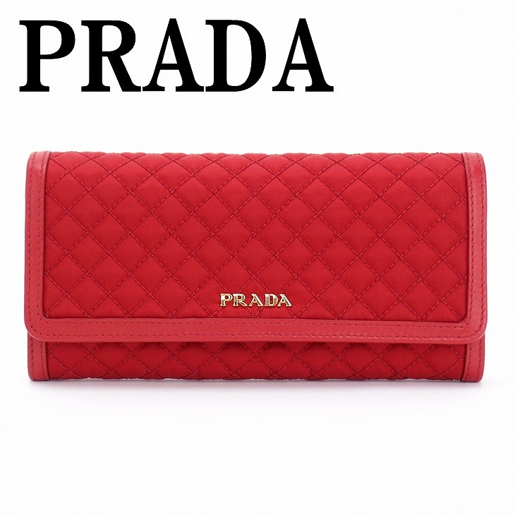プラダ PRADA 長財布 パスケース付 キルティング ナイロン レッド赤 PRADA プラダ 長財布 財布 レディース レッド キルティング パス