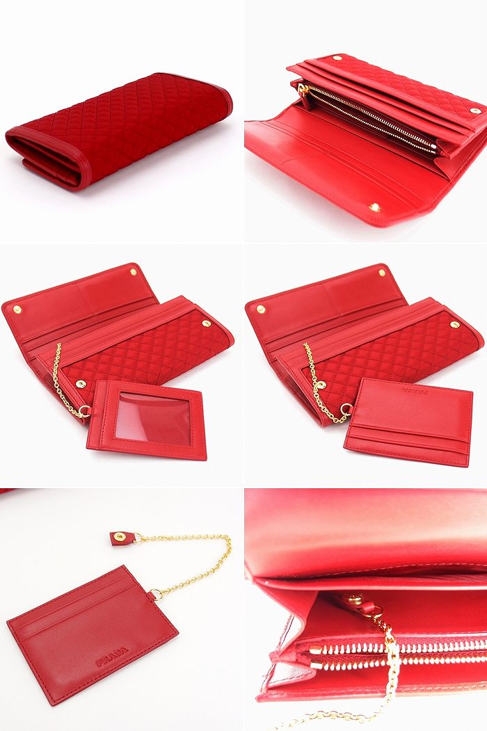 PRADA レッド キルティング 長財布 PRADA プラダ 長財布 財布 レディース レッド キルティング パス