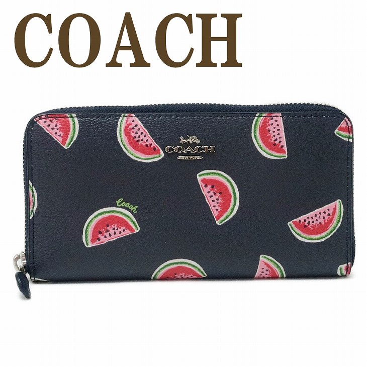 コーチ COACH 財布 レディース 長財布 ラウンドファスナー スイカ柄 レザー 3111SVQZT