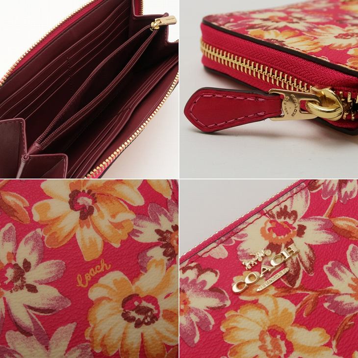 【美品】コーチ　ラウンドファスナー　長財布　小銭　コイン　レザー　花柄 COACH 【並行輸入品】コーチ 財布 長財布 レディース お花 花柄