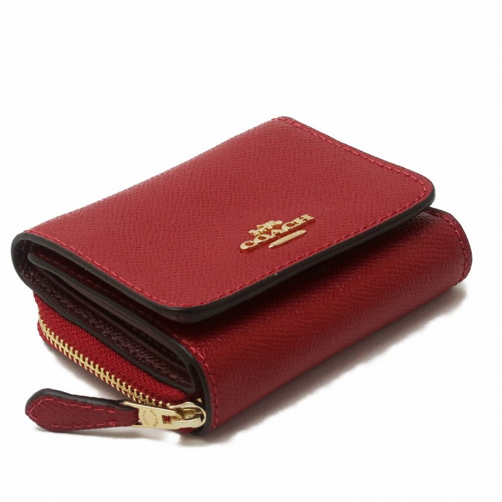 【美品】COACH 三つ折り財布 黒/赤 レザー コーチ COACH 三つ折り財布 （レッド） -waja bazar - 海外