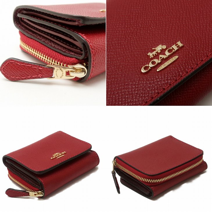 【美品】COACH 三つ折り財布 黒/赤 レザー COACH 【並行輸入品】コーチ 財布 レディース 三つ折り財布