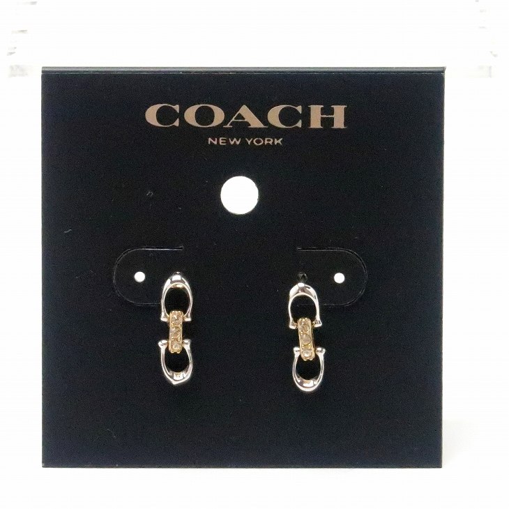 COACH コーチ ピアス ラインストーン ロゴ ドロップ 揺れる