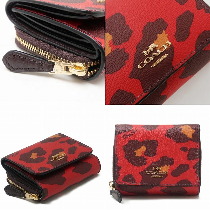 COACH コーチ 財布 三つ折り 折財布 ミニ レディース レオパード