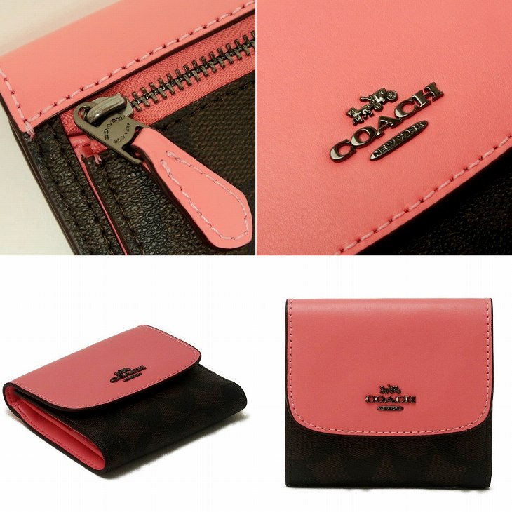 COACH コーチ 財布 三つ折り レディース レザー ピンク