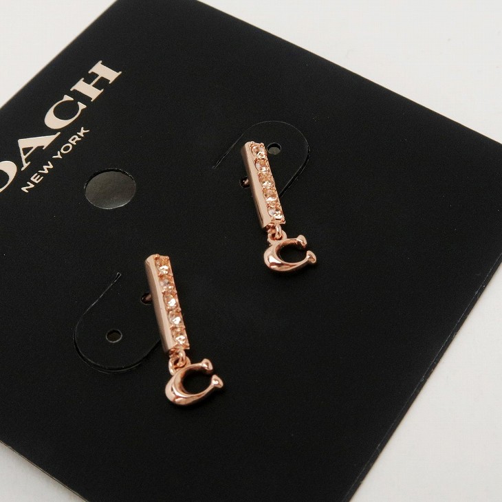 COACH コーチ ピアス ラインストーン ロゴ ドロップ 揺れる
