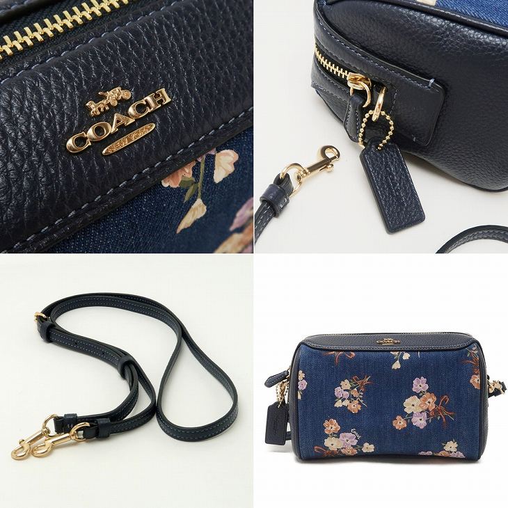 COACH コーチ デニム 花柄 ショルダーバッグ カメラバッグ コーチ デニム ショルダーバッグ チェーン 花柄 ターンロック