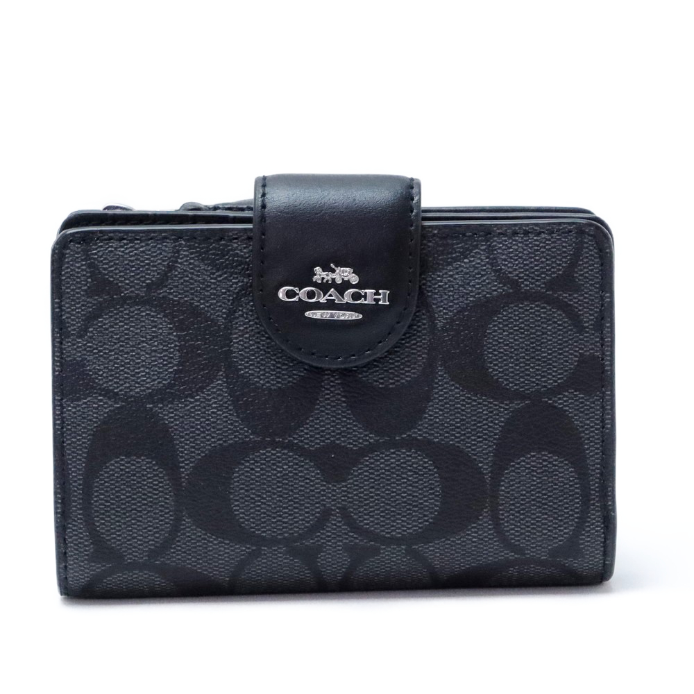 超美品　COACH コーチ　二つ折り財布　C0082 シグネチャー　ブラック コーチ COACH コーチ C0082 二つ折り財布 MEDIUM CORNER ZIP