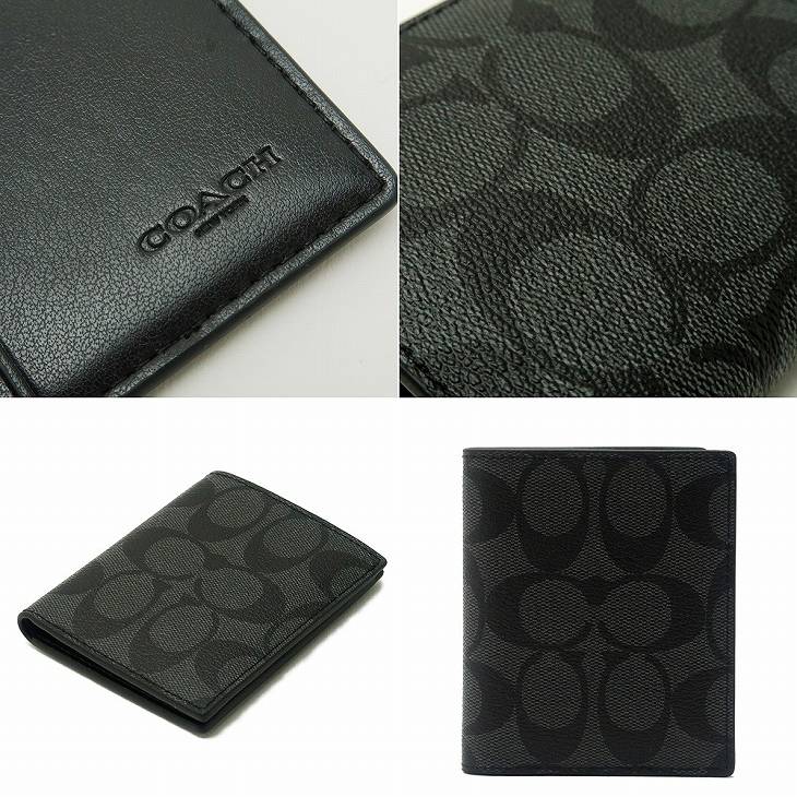コーチ 二つ折り財布 札入れ レザー グレー ブラック 新品 未使用 80409 COACH（コーチ） 【並行輸入品】コーチ 財布 メンズ 二つ折り財布