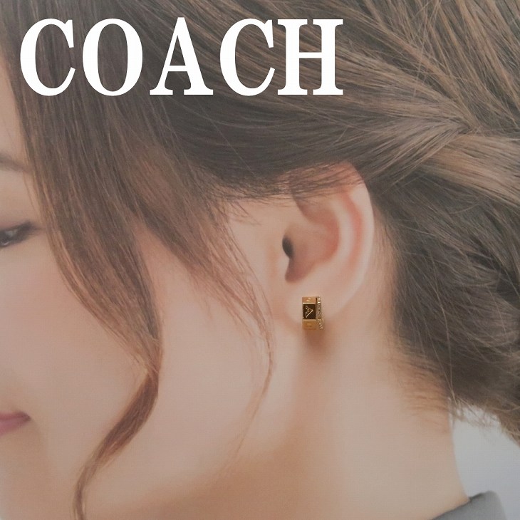 コーチ COACH ピアス ラインストーン ビジュー パヴェ ロゴ フープ