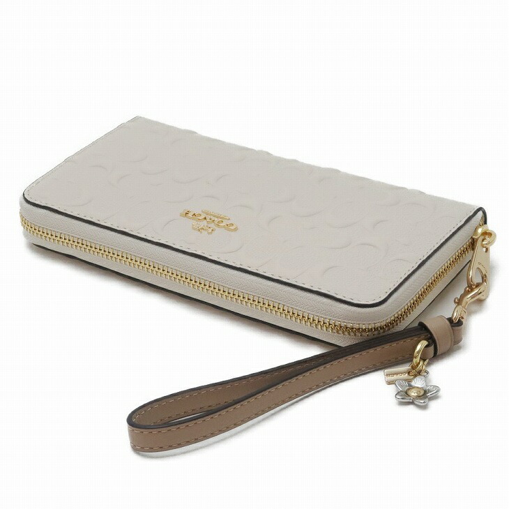 ❤新品・箱・袋付❤ COACH 長財布 レディース クリーム色 COACH コーチ 財布 レディース 長財布 ロゴ ストラップ レザー