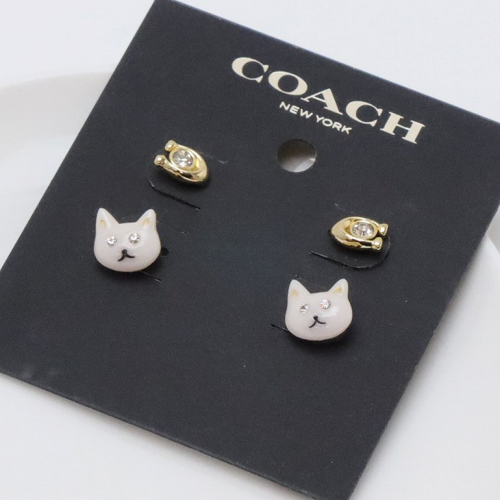 コーチ COACH ピアス 限定品 Cロゴ ラインストーン ネコ アニマル