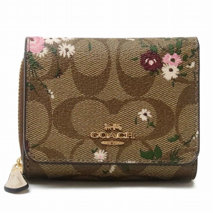 コーチ COACH 財布 レディース 三つ折り財布 レザー 花柄 ヒョウ柄 豹