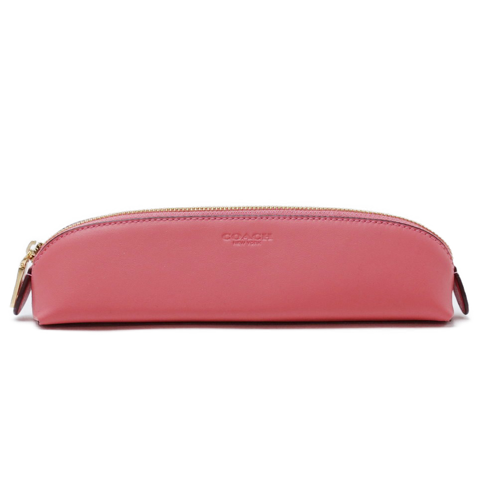 【新品】【Coach】高級感ある上品なピンクのペンケース　コーチ COACH】コーチ スムースレザー ペンシルケース ポーチ ペン