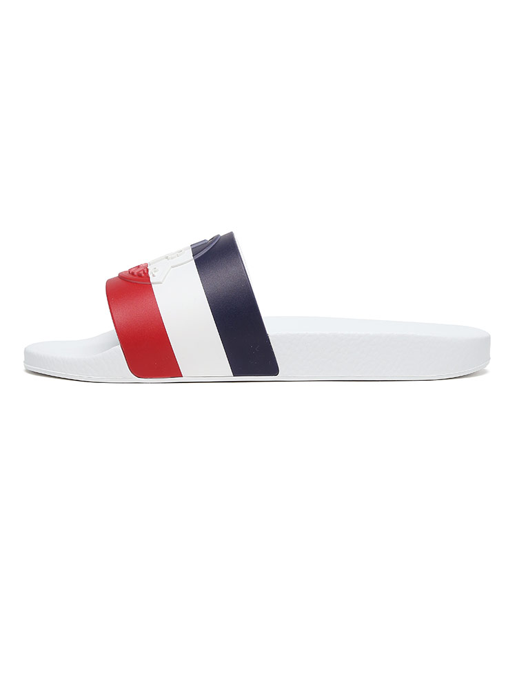 【MONCLER】シャワーサンダル/スリッパ/トリコロール/レザー/ロゴ/新品 MONCLER（モンクレール） スライドサンダル メンズトリコロール BASILE