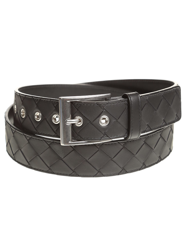 BOTTEGA VENETA ブラック編み込みレザーベルト BOTTEGA VENETA ボッテガヴェネタ ベルト イントレチャート